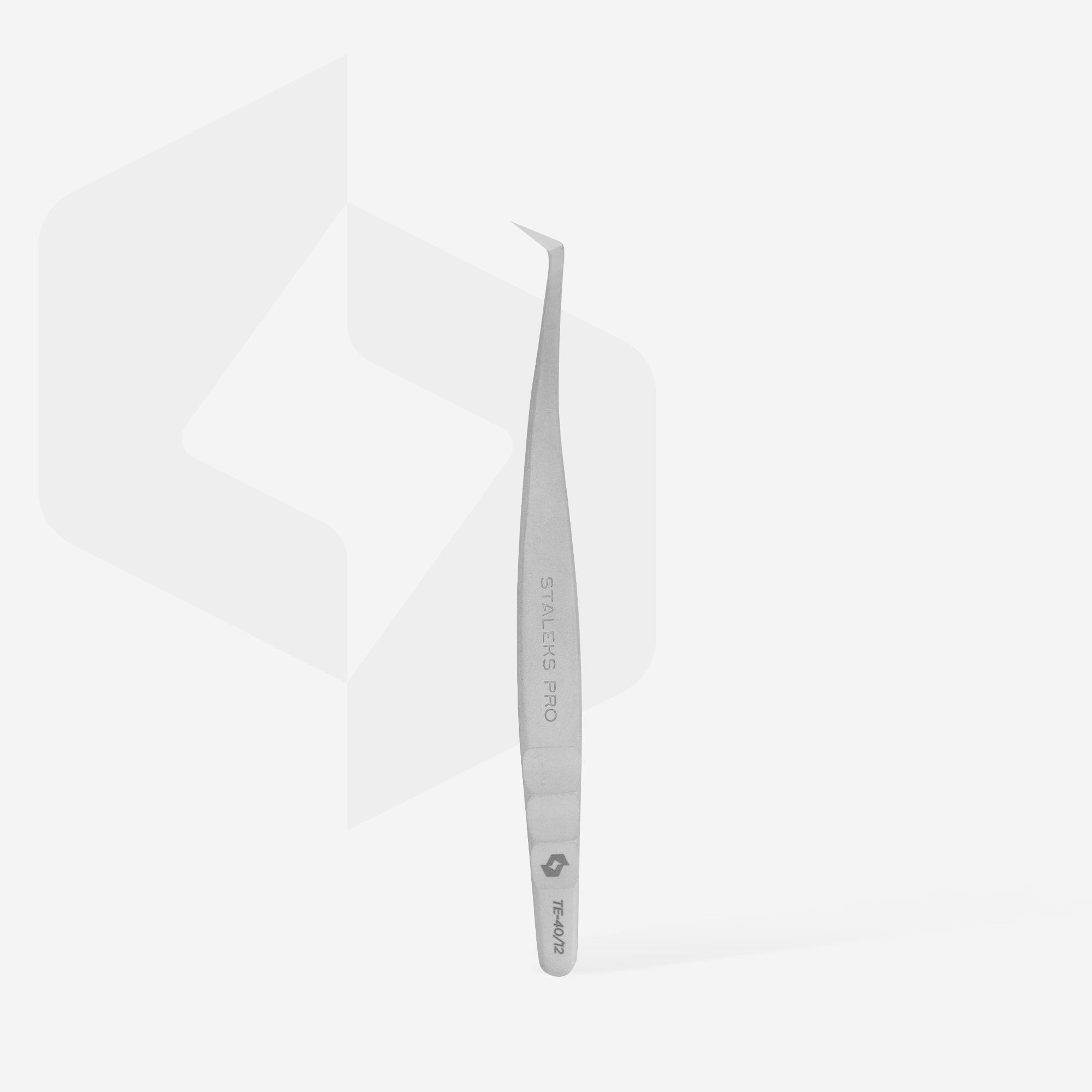 STALEKS EXPERT 40 TYPE 12 Professionelle Wimpernpinzette mit Narben für Wimpernverlängerung, L-förmig, 65°